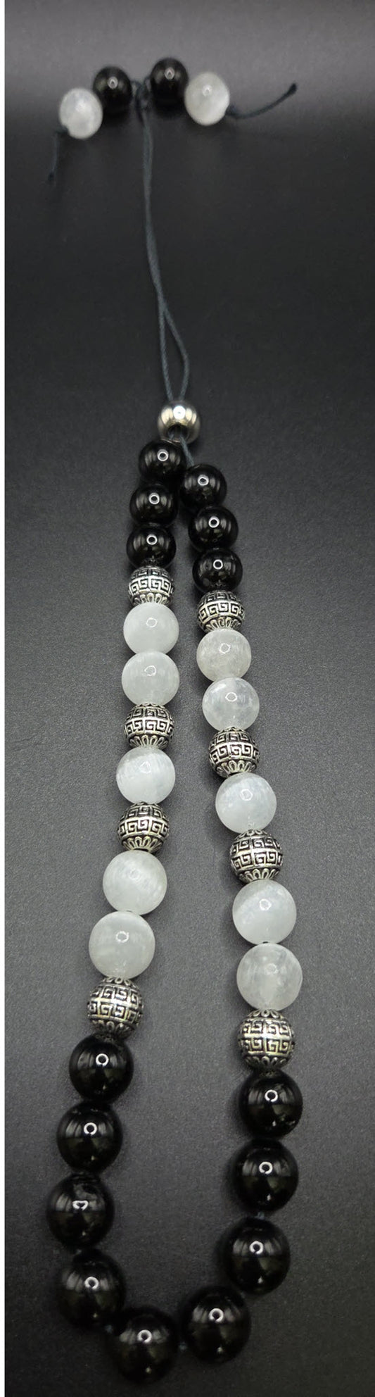 Black Tourmaline and Selenite Komboloi - Greek Worry beads