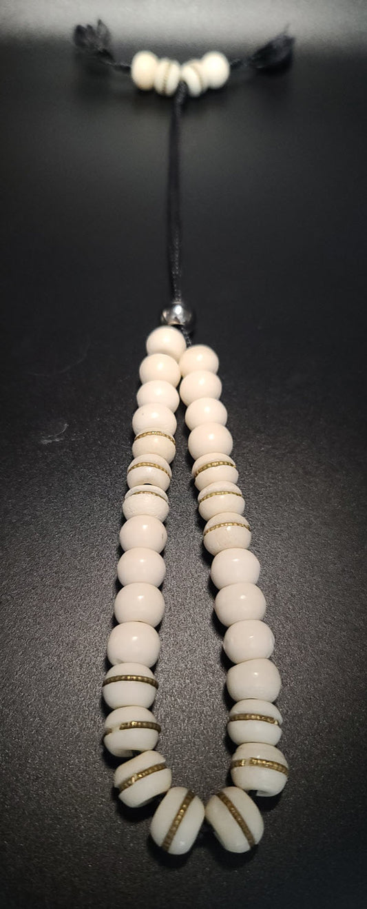 Bone & Brass Inlaid Bone Komboloi