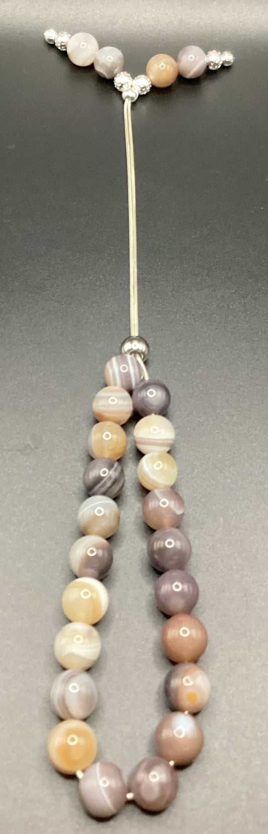 Botswana Agate on Sterling Silver Komboloi - Greek Worry Beads