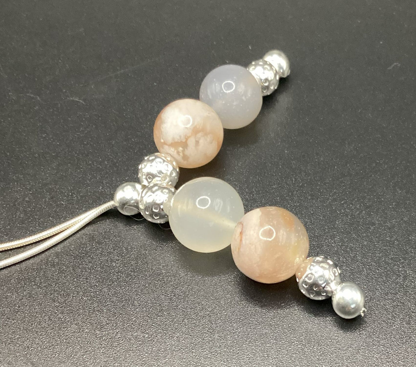 Cherry Blossom Agate on Sterling Silver Komboloi - Greek Worry Beads