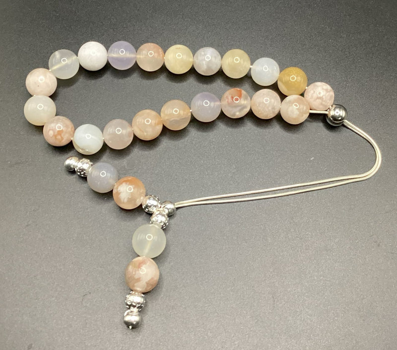 Cherry Blossom Agate on Sterling Silver Komboloi - Greek Worry Beads