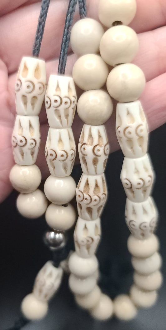 Fossil Jasper & Etched Bone Komboloi - Greek Worry Beads