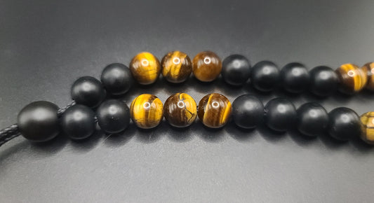 Matte Black Onyx & Tiger Eye Komboloi - Greek Worry Beads