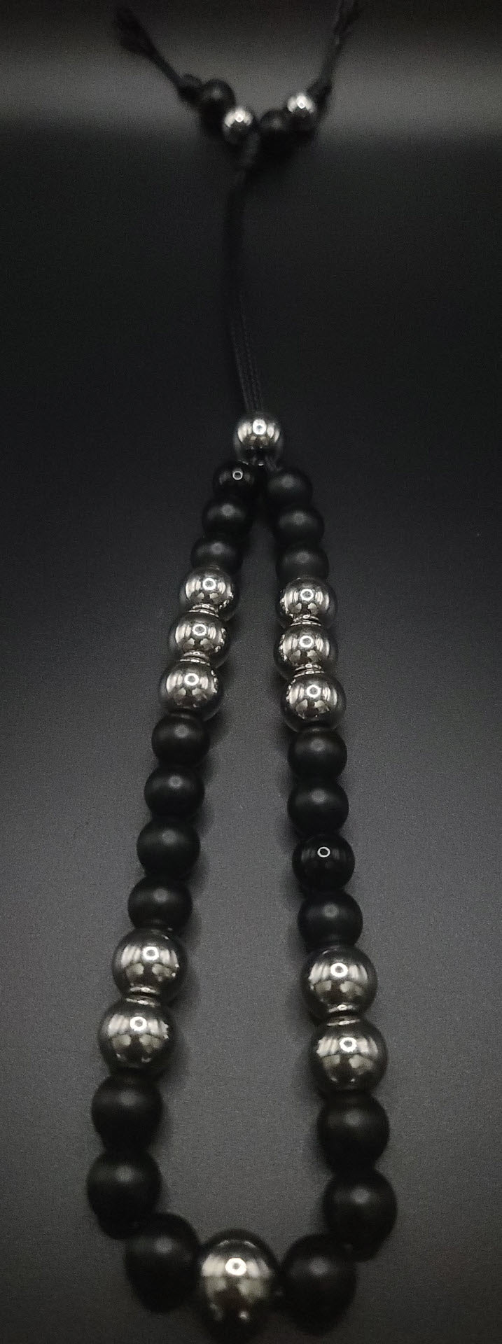 Matte Black Onyx & Stainless Steel Komboloi - Greek Worry Beads