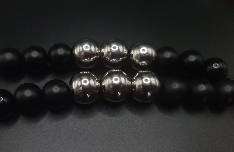 Matte Black Onyx & Stainless Steel Komboloi - Greek Worry Beads