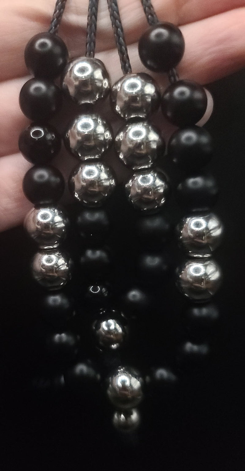 Matte Black Onyx & Stainless Steel Komboloi - Greek Worry Beads