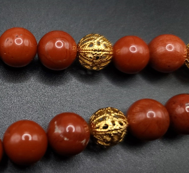 Red Jasper and Gold Filigree Komboloi - Greek Worry Beads