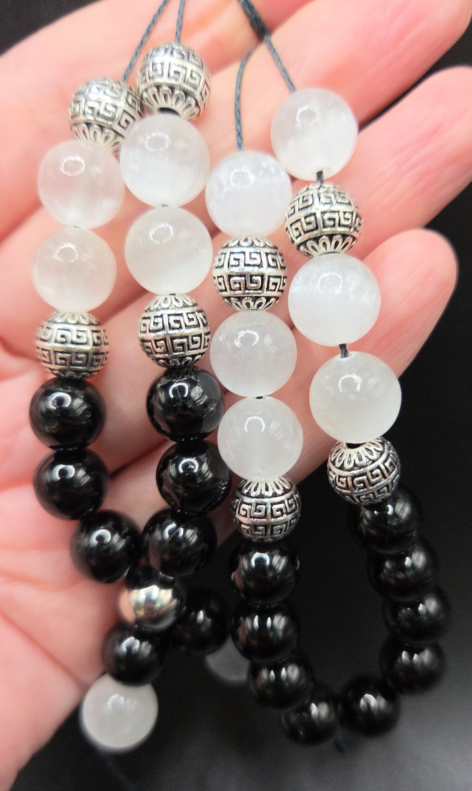 Black Tourmaline and Selenite Komboloi - Greek Worry beads