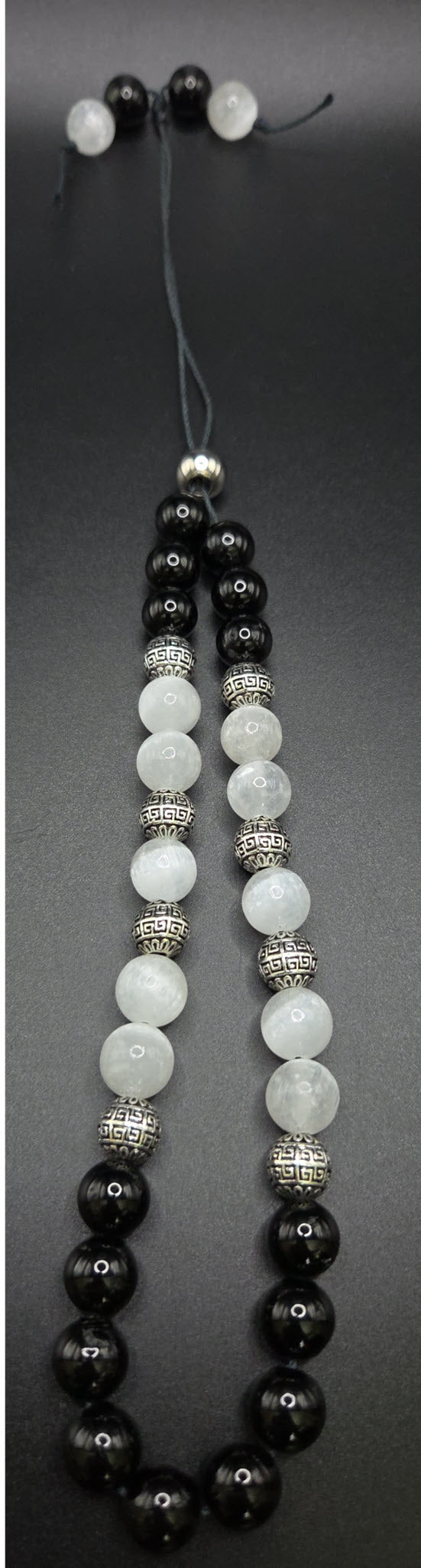 Black Tourmaline and Selenite Komboloi - Greek Worry beads