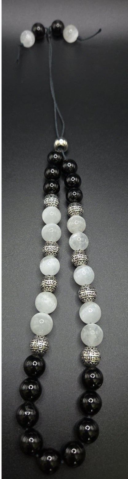 Black Tourmaline and Selenite Komboloi - Greek Worry beads