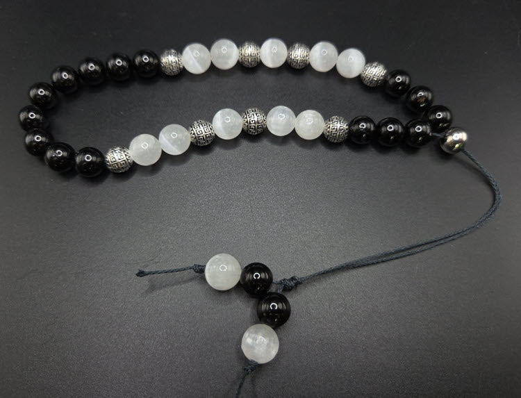 Black Tourmaline and Selenite Komboloi - Greek Worry beads