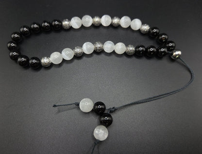 Black Tourmaline and Selenite Komboloi - Greek Worry beads