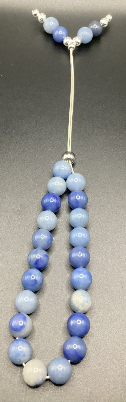 Blue Aventurine on Sterling Silver Komboloi - Greek Worry Beads