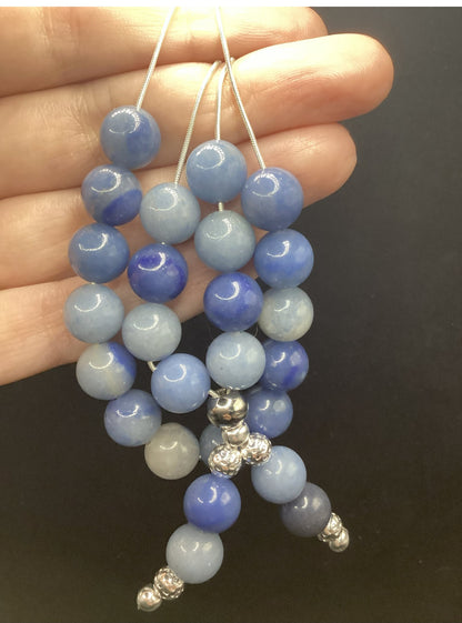 Blue Aventurine on Sterling Silver Komboloi - Greek Worry Beads