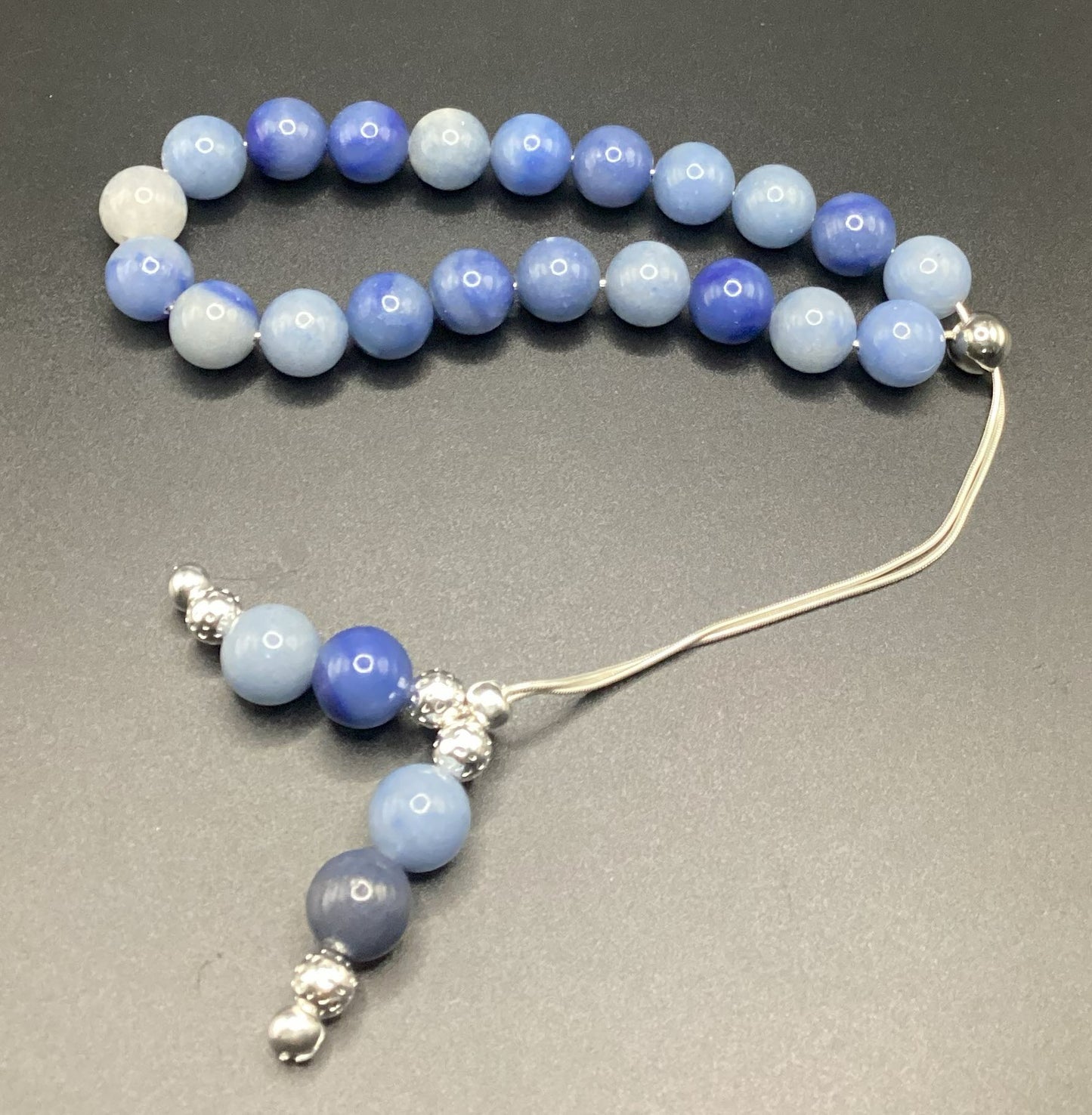 Blue Aventurine on Sterling Silver Komboloi - Greek Worry Beads