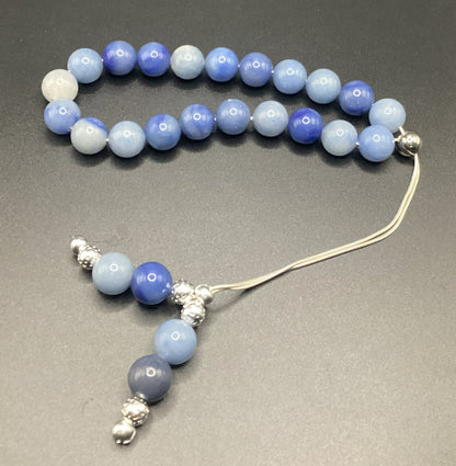 Blue Aventurine on Sterling Silver Komboloi - Greek Worry Beads