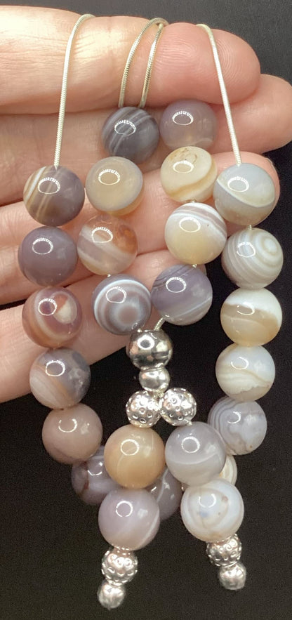 Botswana Agate on Sterling Silver Komboloi - Greek Worry Beads
