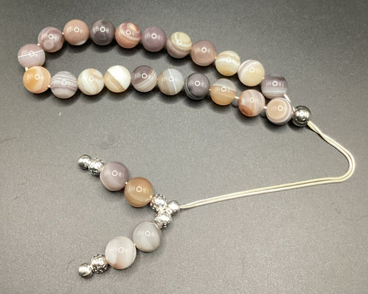 Botswana Agate on Sterling Silver Komboloi - Greek Worry Beads