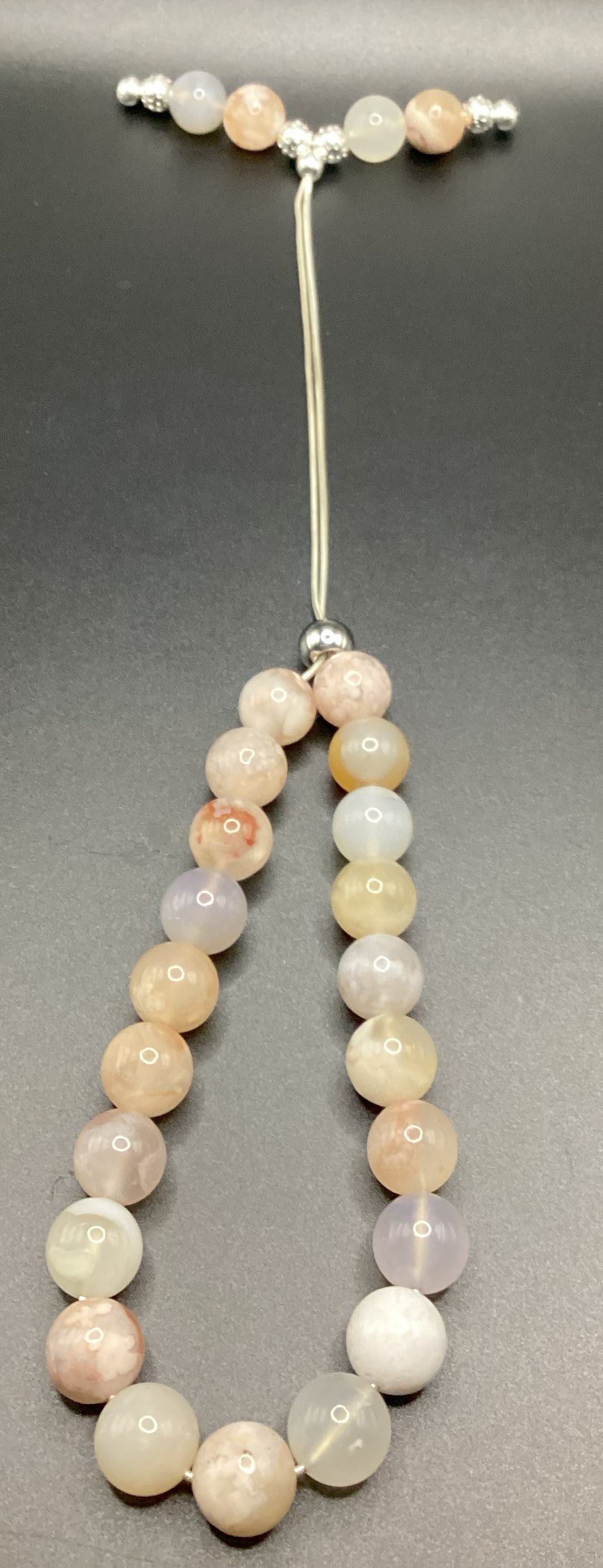 Cherry Blossom Agate on Sterling Silver Komboloi - Greek Worry Beads