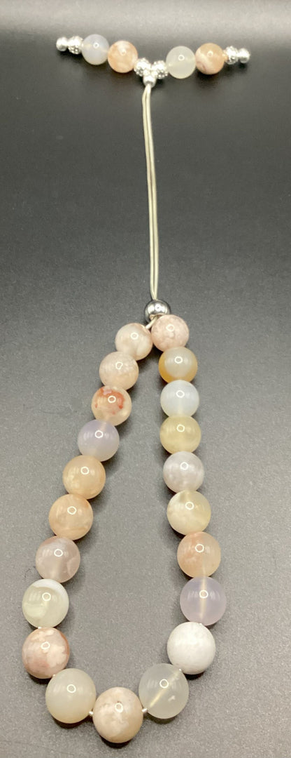 Cherry Blossom Agate on Sterling Silver Komboloi - Greek Worry Beads