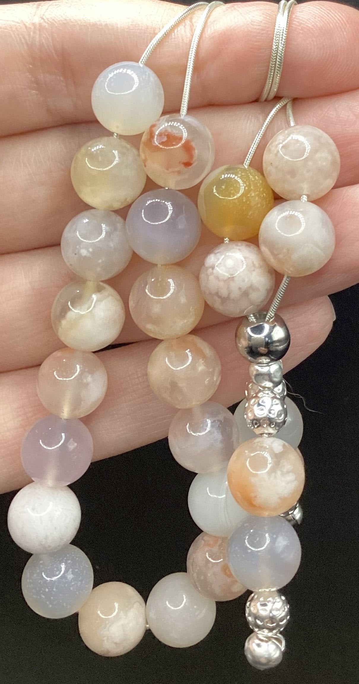 Cherry Blossom Agate on Sterling Silver Komboloi - Greek Worry Beads