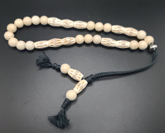 Fossil Jasper & Etched Bone Komboloi - Greek Worry Beads