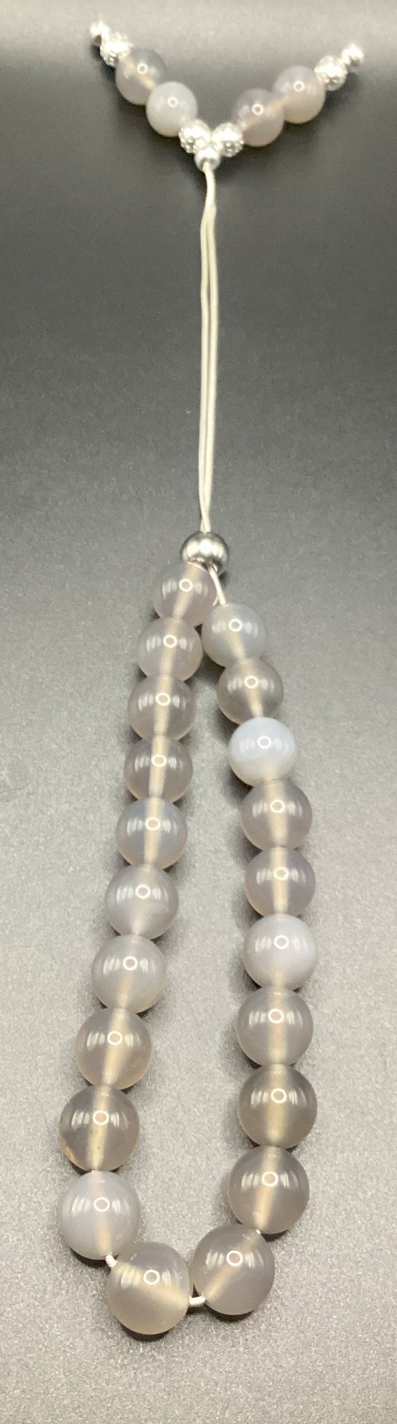 Grey Chalcedony Sterling Silver Komboloi - Greek Worry Beads