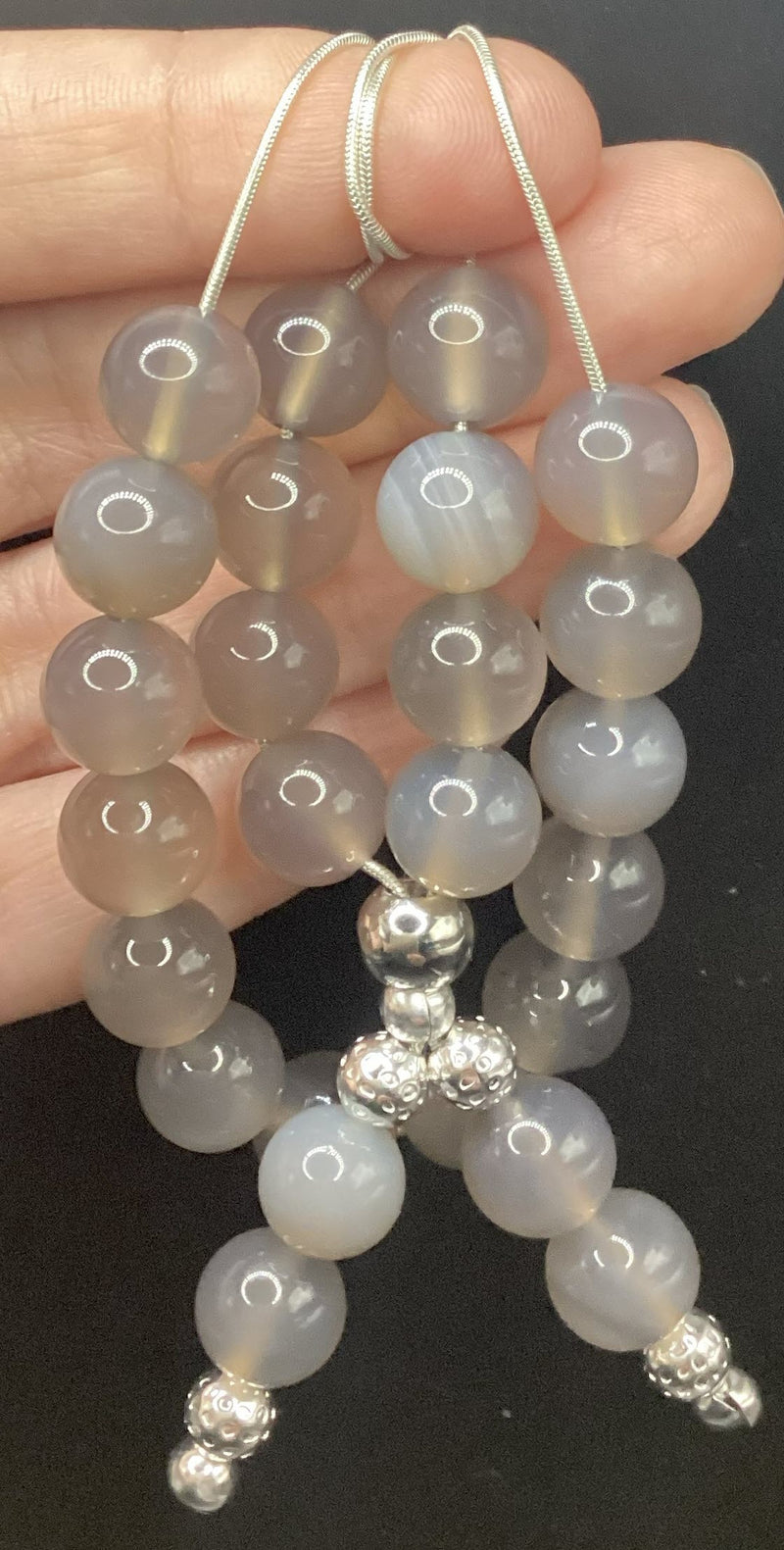 Grey Chalcedony Sterling Silver Komboloi - Greek Worry Beads