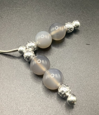 Grey Chalcedony Sterling Silver Komboloi - Greek Worry Beads