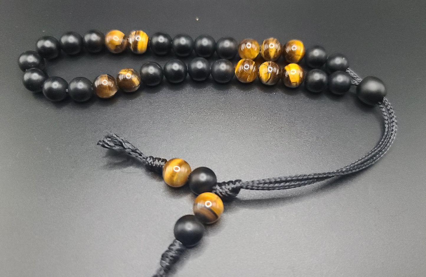 Matte Black Onyx & Tiger Eye Komboloi - Greek Worry Beads
