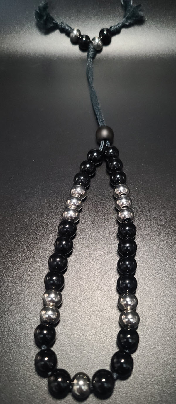 Matte Black Onyx & Stainless Steel Komboloi - Greek Worry Beads