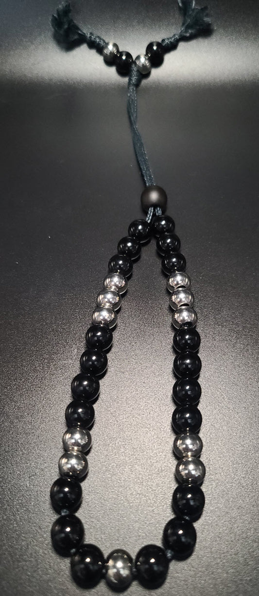 Matte Black Onyx & Stainless Steel Komboloi - Greek Worry Beads