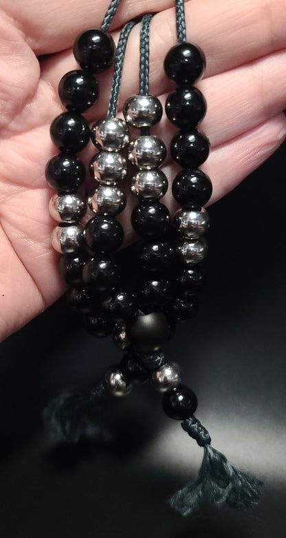 Matte Black Onyx & Stainless Steel Komboloi - Greek Worry Beads