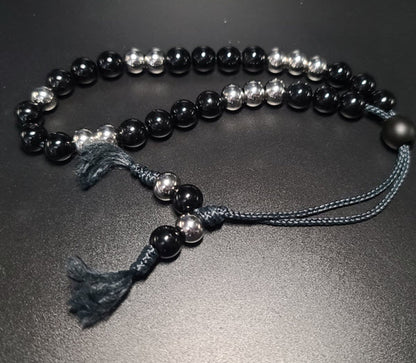 Matte Black Onyx & Stainless Steel Komboloi - Greek Worry Beads