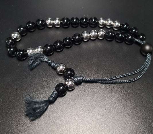 Matte Black Onyx & Stainless Steel Komboloi - Greek Worry Beads