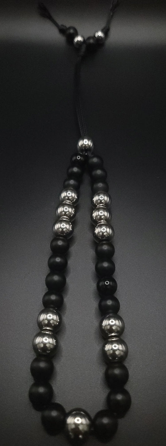 Matte Black Onyx & Stainless Steel Komboloi - Greek Worry Beads
