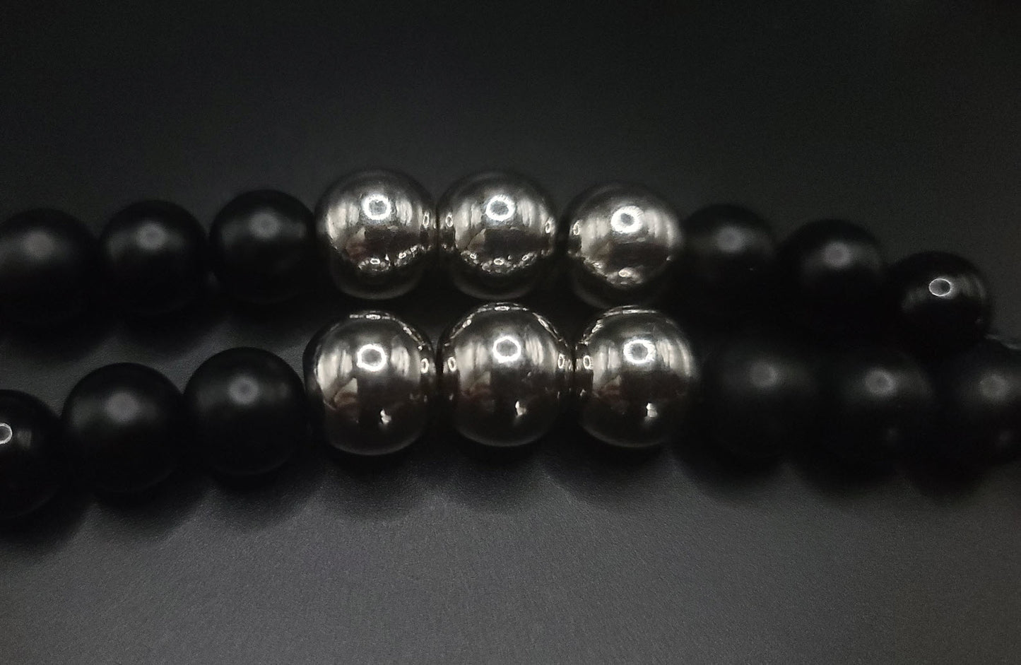 Matte Black Onyx & Stainless Steel Komboloi - Greek Worry Beads