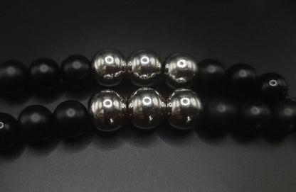 Matte Black Onyx & Stainless Steel Komboloi - Greek Worry Beads