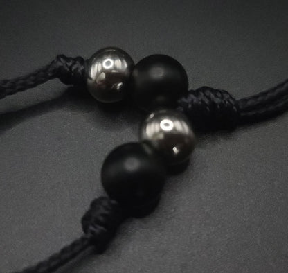 Matte Black Onyx & Stainless Steel Komboloi - Greek Worry Beads