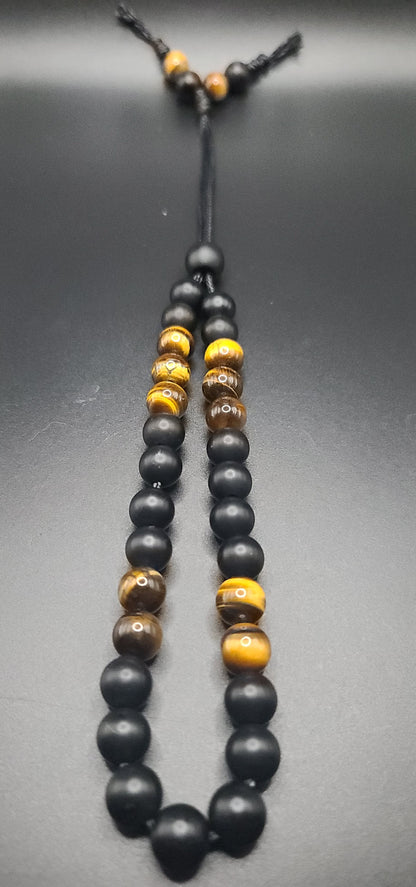 Matte Black Onyx & Tiger Eye Komboloi - Greek Worry Beads