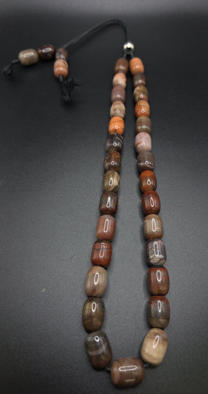 Petrified Wood Barrel Komboloi - Greek Worry Beads