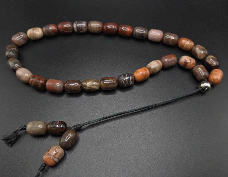 Petrified Wood Barrel Komboloi - Greek Worry Beads