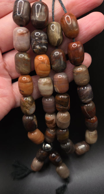Petrified Wood Barrel Komboloi - Greek Worry Beads