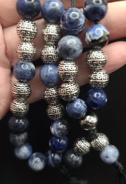 Sodalite and Greek Key Komboloi - Greek Worry Beads