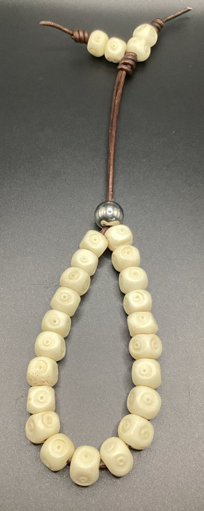 Etched Square White Bone Komboloi - Greek Worry Beads