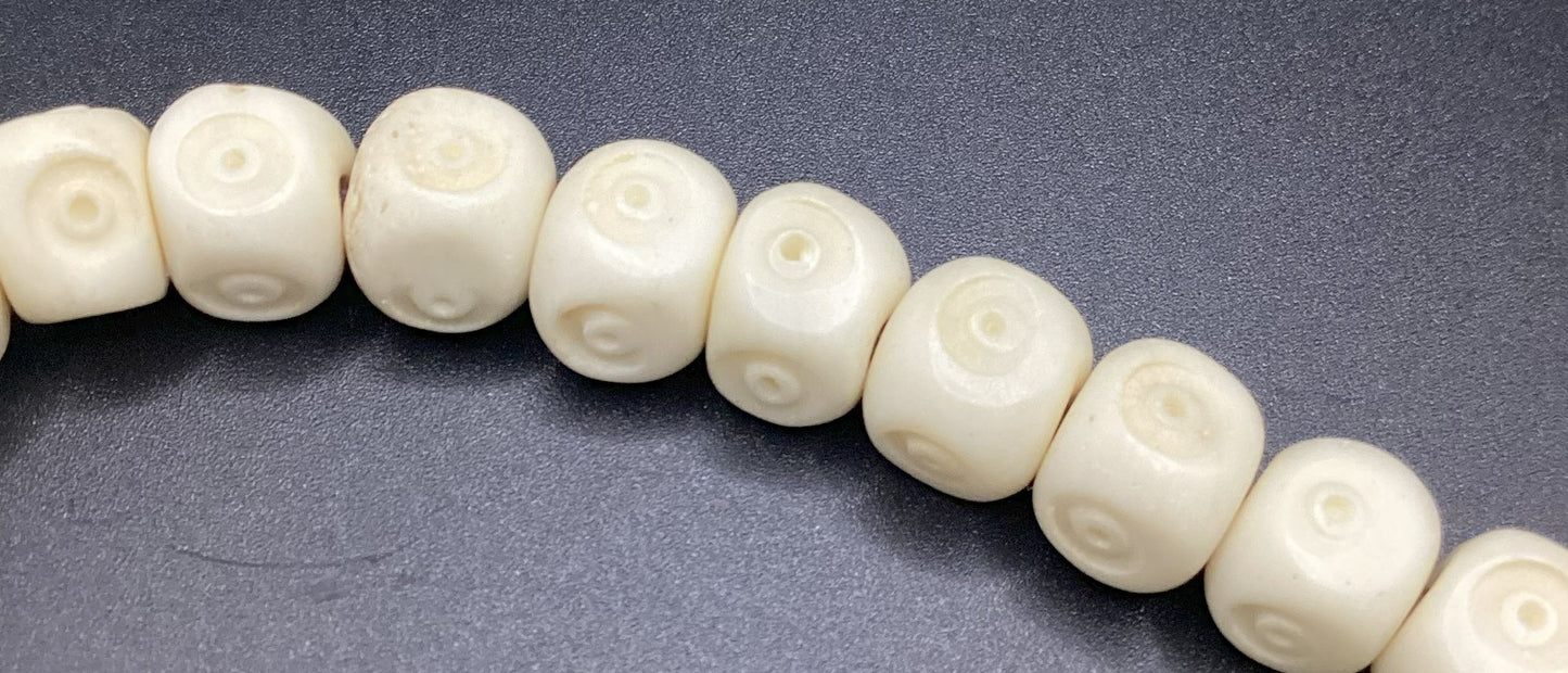 Etched Square White Bone Komboloi - Greek Worry Beads