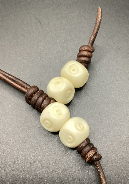 Etched Square White Bone Komboloi - Greek Worry Beads