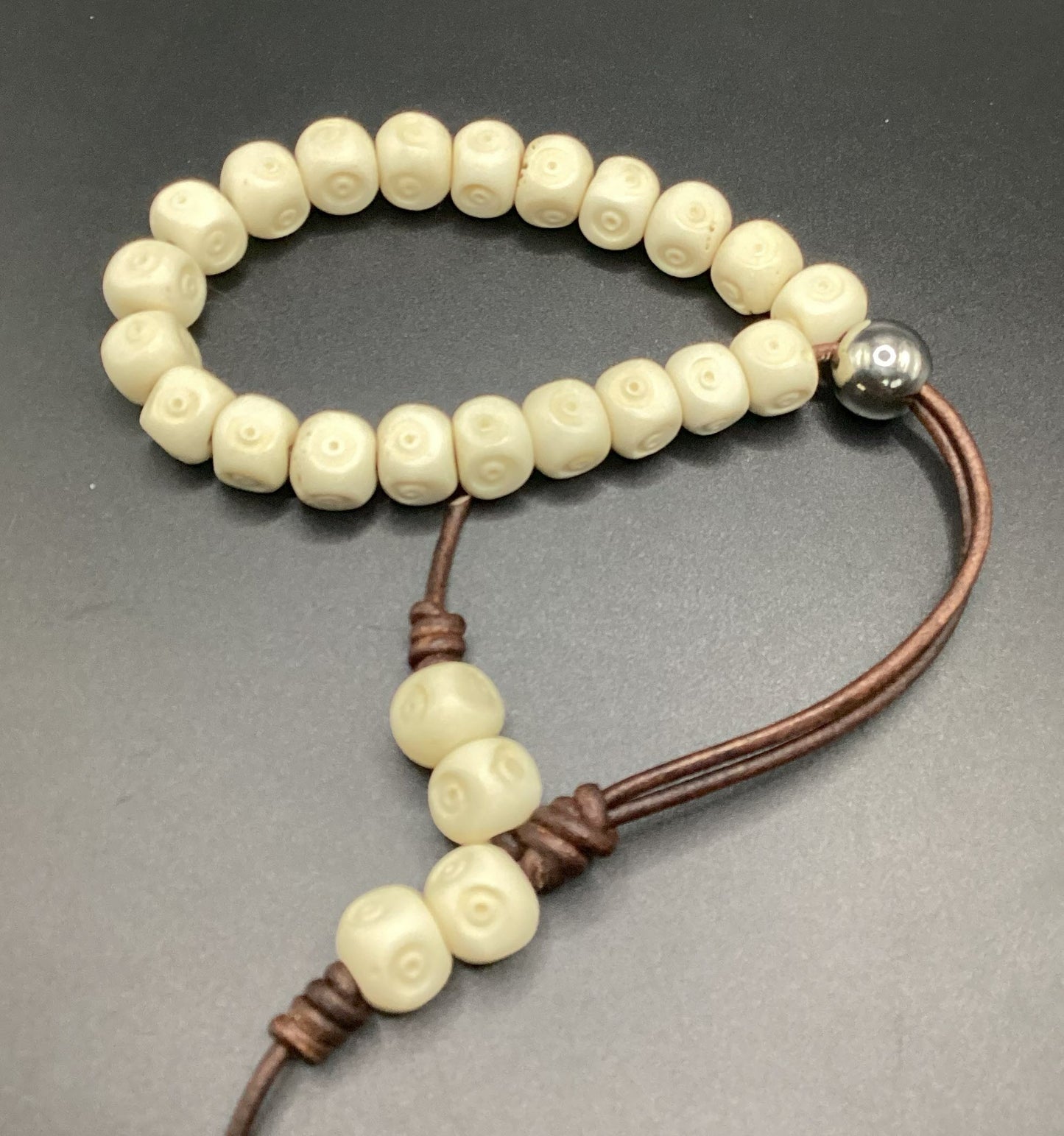 Etched Square White Bone Komboloi - Greek Worry Beads