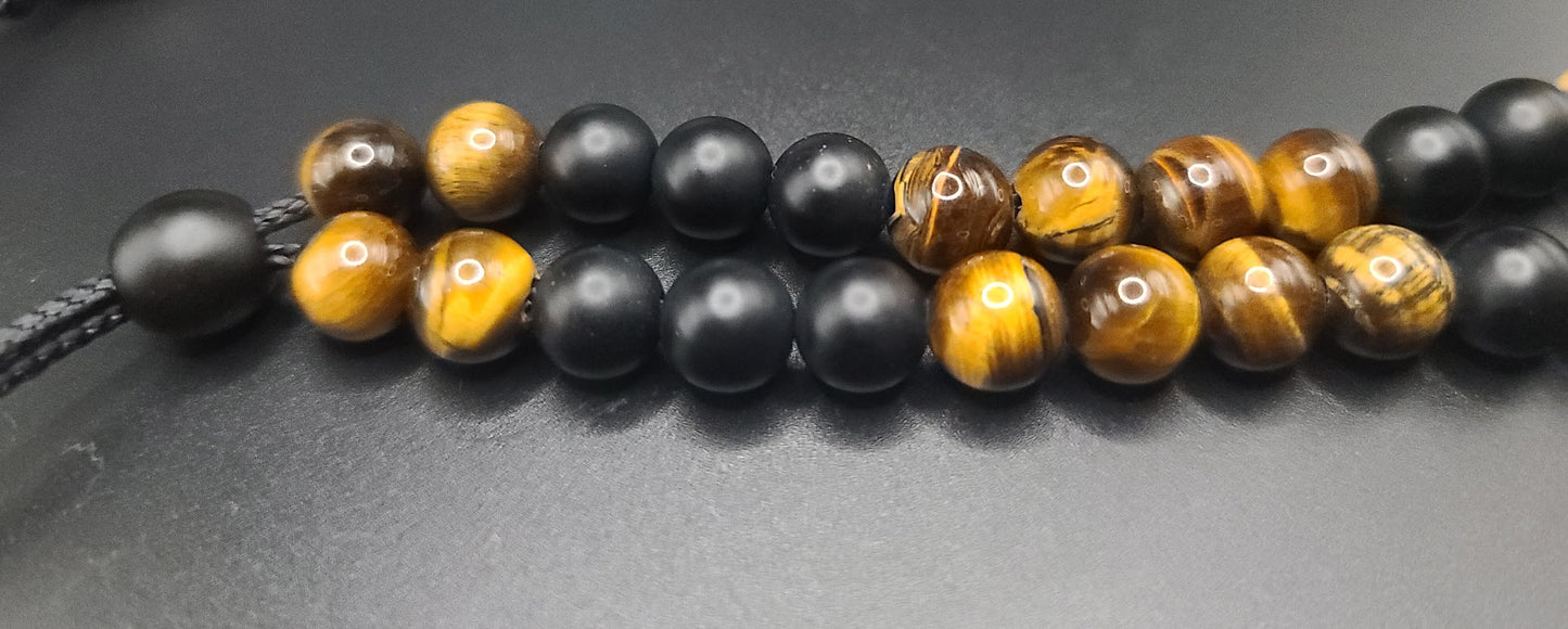 Matte Black Onyx & Tiger Eye Komboloi - Greek Worry Beads