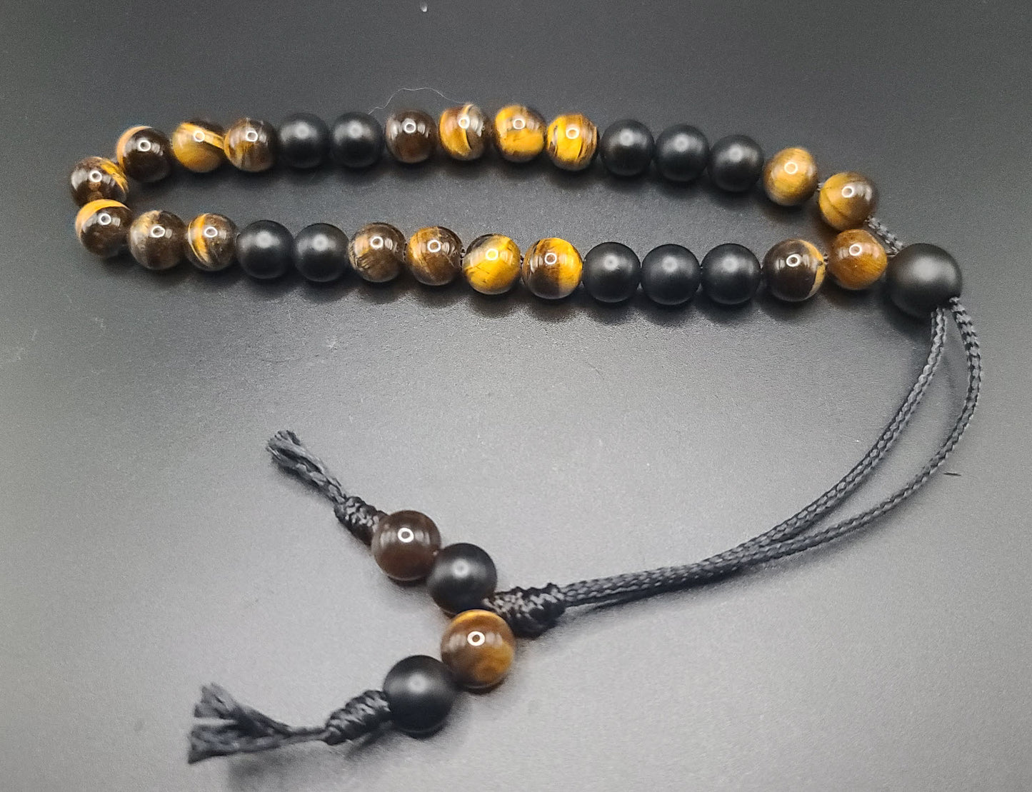 Matte Black Onyx & Tiger Eye Komboloi - Greek Worry Beads